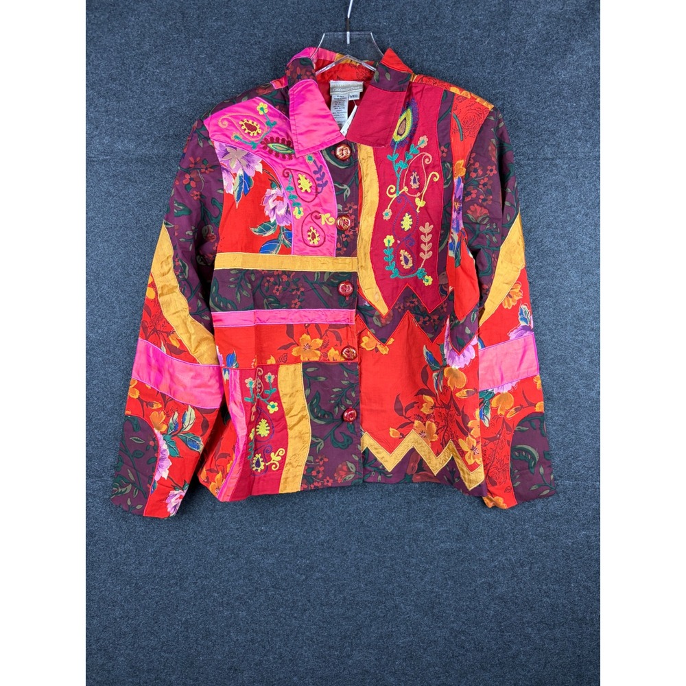 Coldwater Creek Y2K Brights Patch Jacket Red Floral Embroidered Womens M NWT